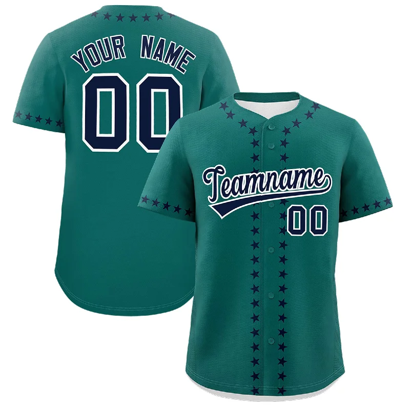 Custom Aqua Navy Star Ribbing Authentic Baseball Jersey Practical Men's Multi