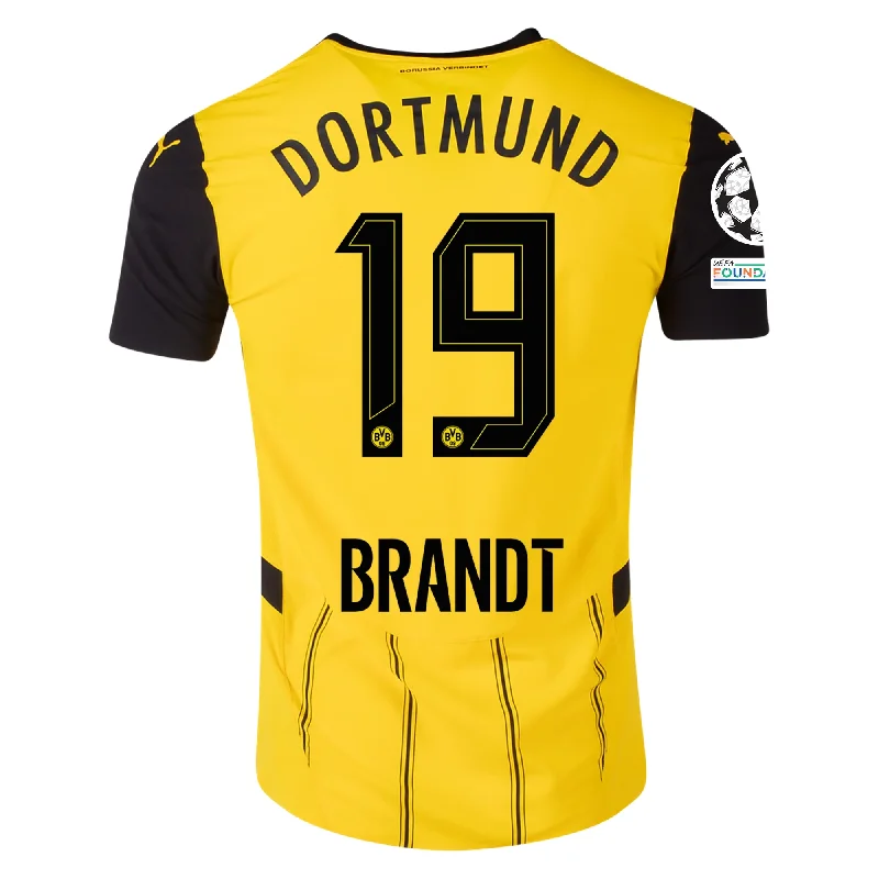 Puma Borussia Dortmund Julian Brandt Home Jersey w/ Champions League Patches 24/25 (Faster Yellow/Puma Black) Sleek Men's Metallic