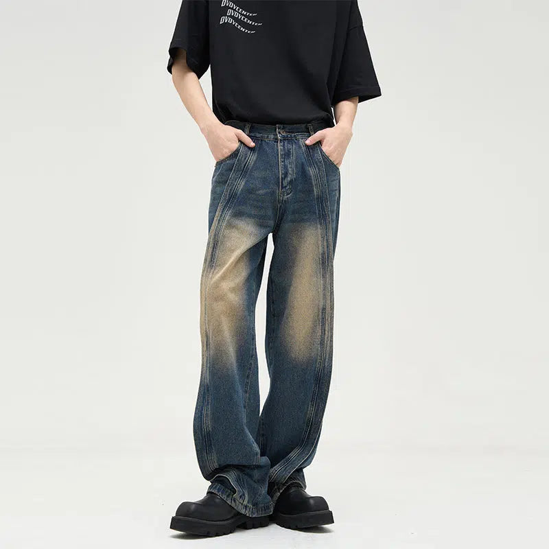 Retro Washed Jeans Pants Rugged Men's Outdoor 