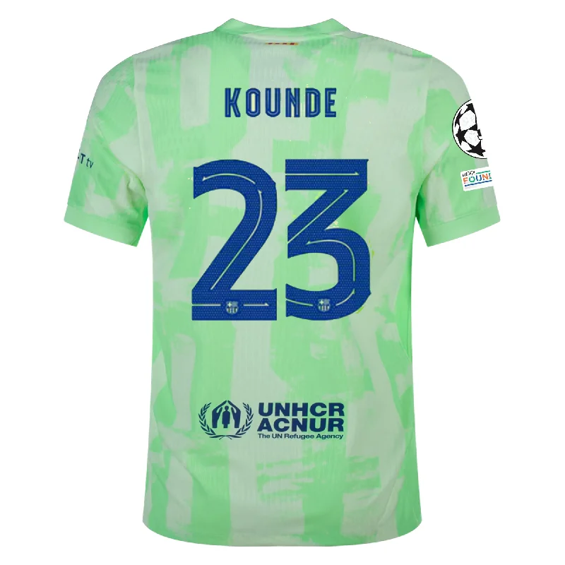 Nike Barcelona Authentic Jules Koundé Third Jersey w/ Champions League Patches 24/25 (Barely Volt/Old Royal) Artistic Men's Hand