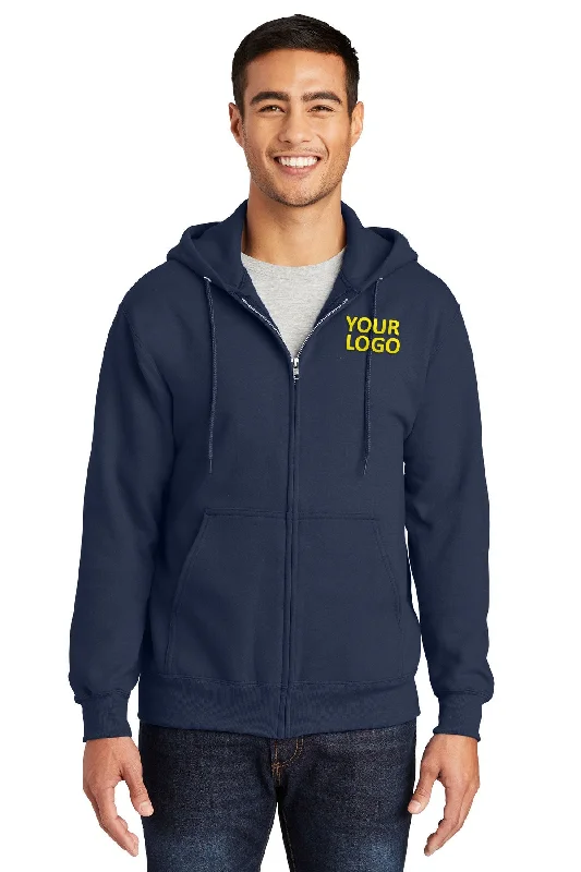 Port & Company Essential Fleece Customized Zip Hoodies, Navy Trendy Men's Scandinavian