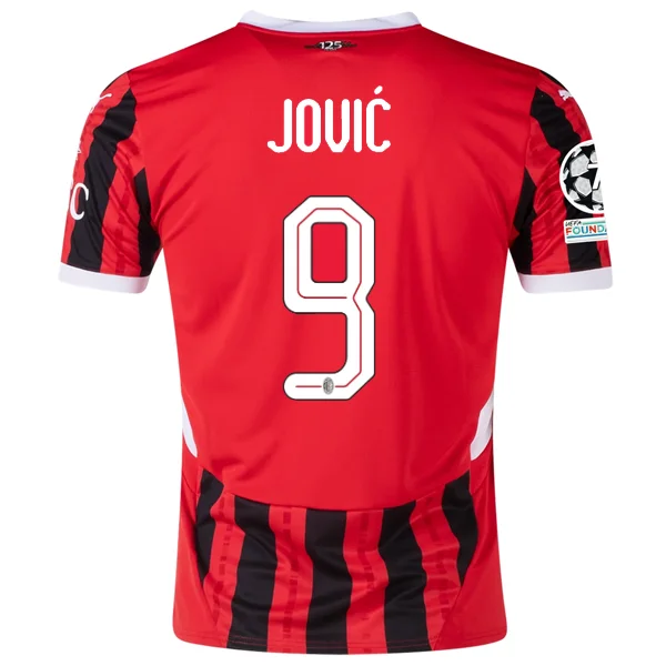 Puma AC Milan Luka Jović Home Jersey w/ Champions League Patches 24/25 (Puma Red/Puma Black) Modern Men's 