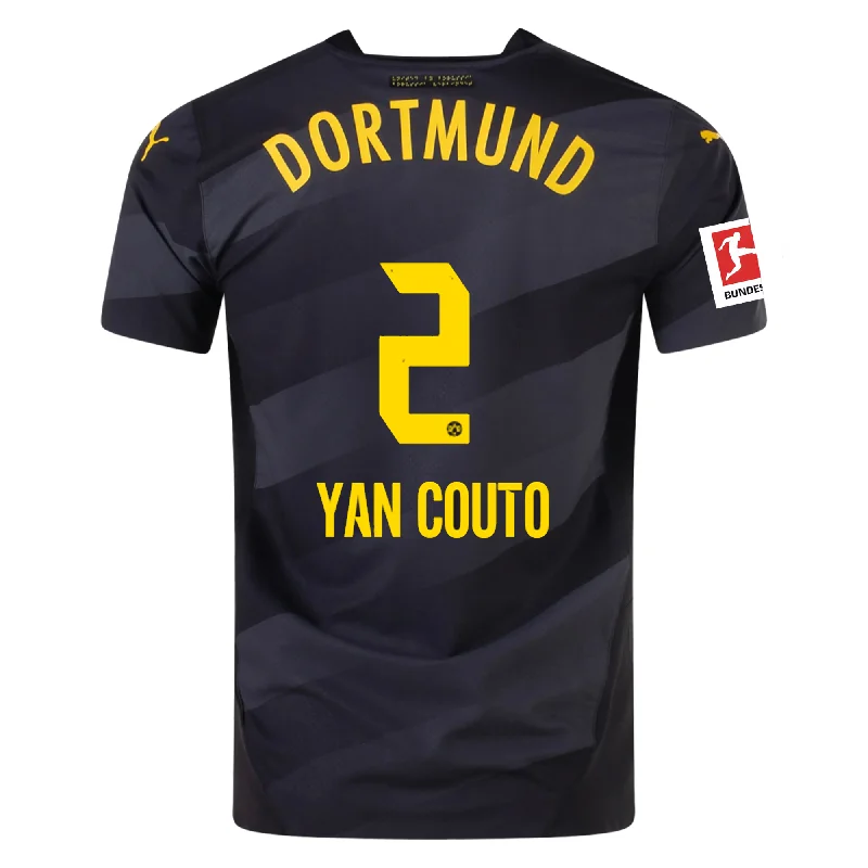 Puma Borussia Dortmund Authentic Yan Couto Away Jersey w/ Bundesliga Patch 24/25 (Puma Black/Faster Yellow) Dynamic Men's Moto