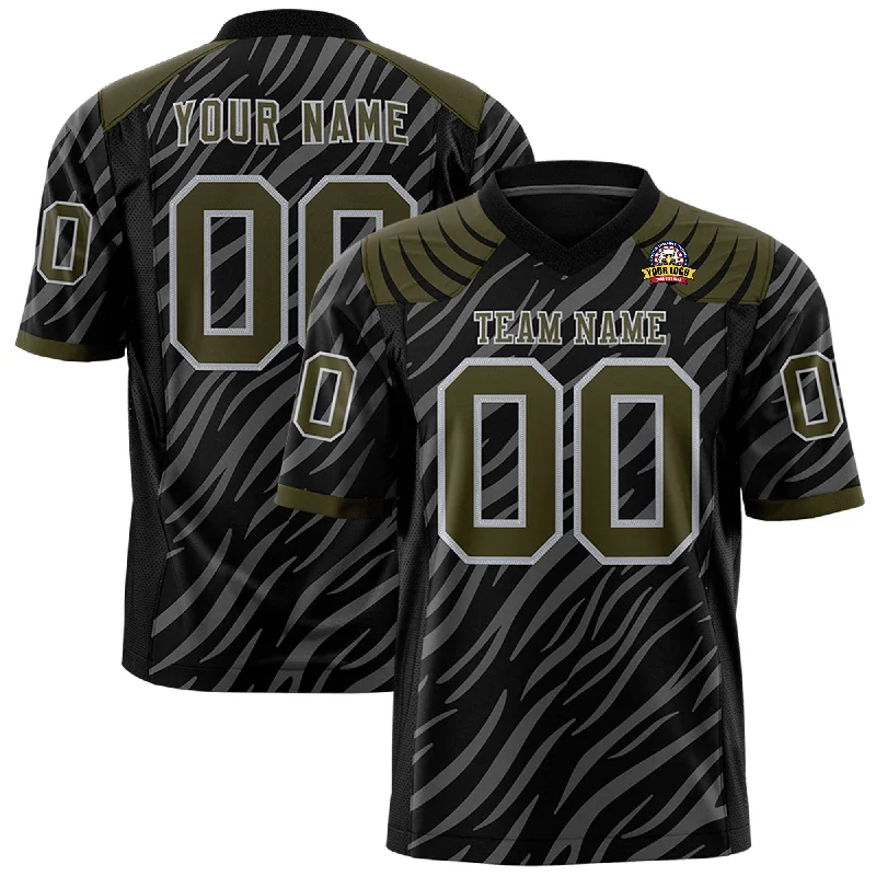 Custom Black Gray Personalized Tiger Stripe Graffiti Pattern Authentic Football Jersey Athletic Men's High