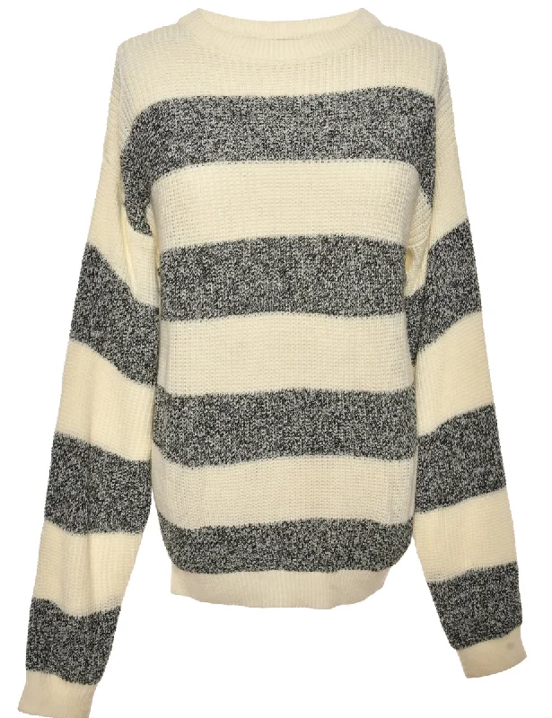 Striped Patterned Cream Jumper - S Cclassic Men's Tweed