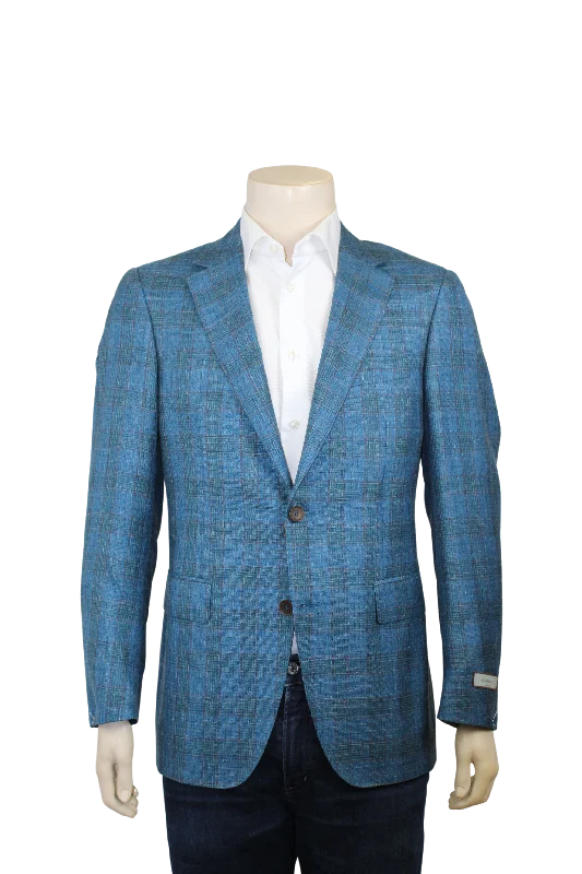 Siena Blue and Brown Plaid Sport Coat Hip Men's Retro