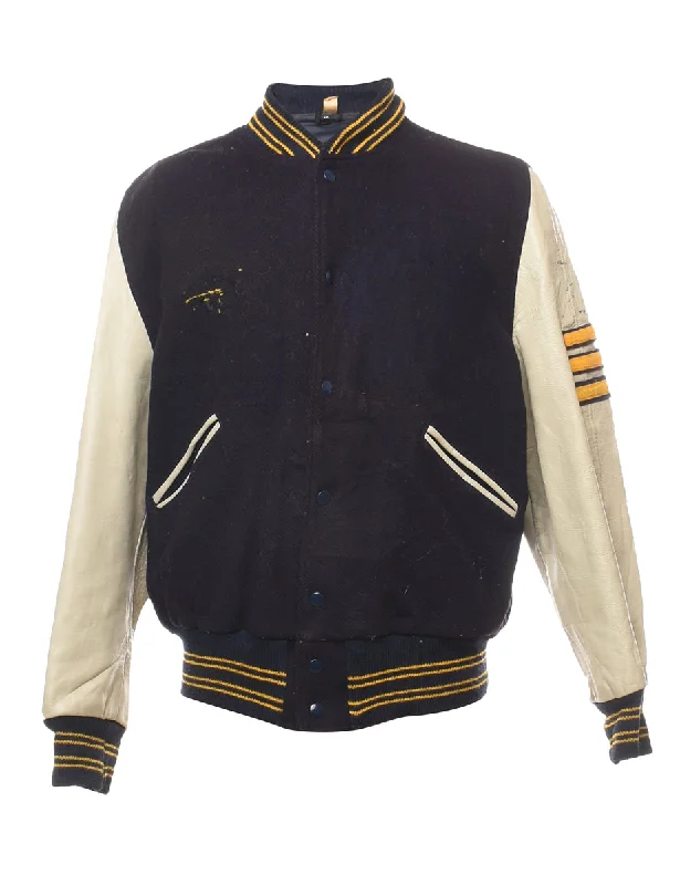 Black, Yellow & Off-White Hylanders Embroidered Varsity Jacket - L Bold Men's Animal