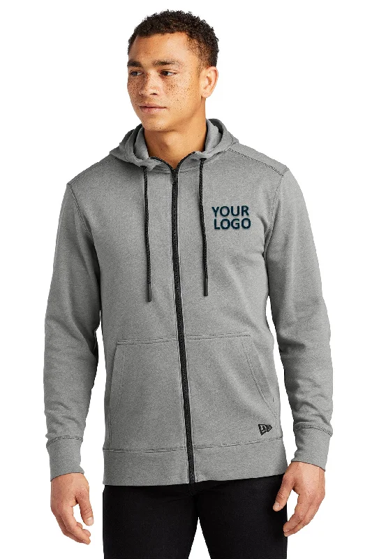 New Era Tri Blend Fleece Custom Zip Hoodies, Shadow Grey Heather Sporty Men's Athleisure 