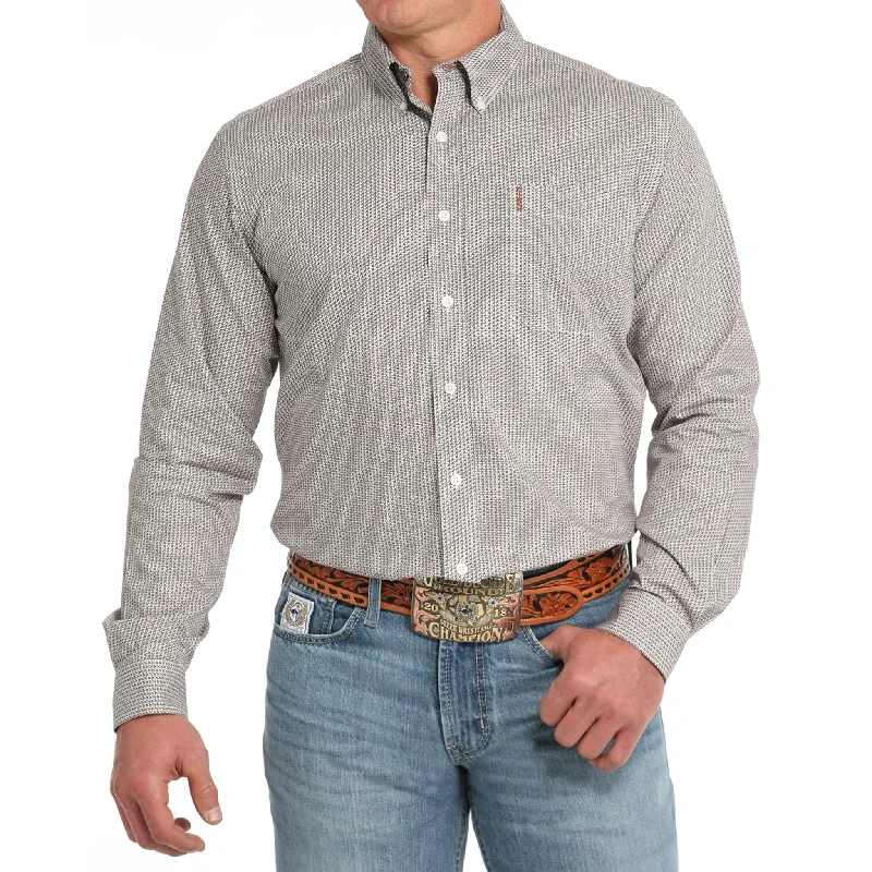 Cinch Men's White Multi Geo Long Sleeve Shirt Artistic Men's Avant