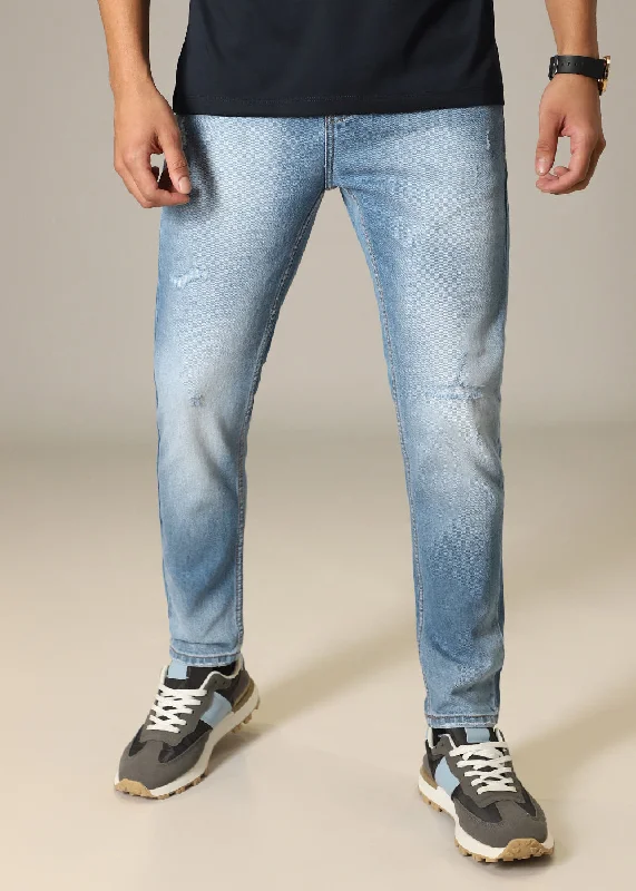 Ribbed Stone Blue Slim fit Jeans Tough Men's Military