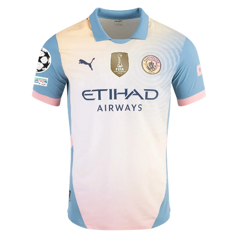 Puma Manchester City Authentic Fourth Jersey w/ Champions League + Club World Cup Patch 24/25 (Rosebay/Bold Blue) Modern Men's Tech