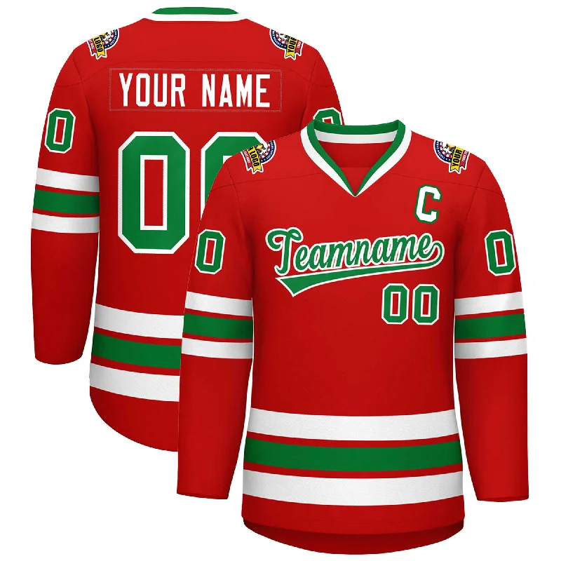 Custom Red Kelly Green-White Classic Style Hockey Jersey Dapper Men's 1920S