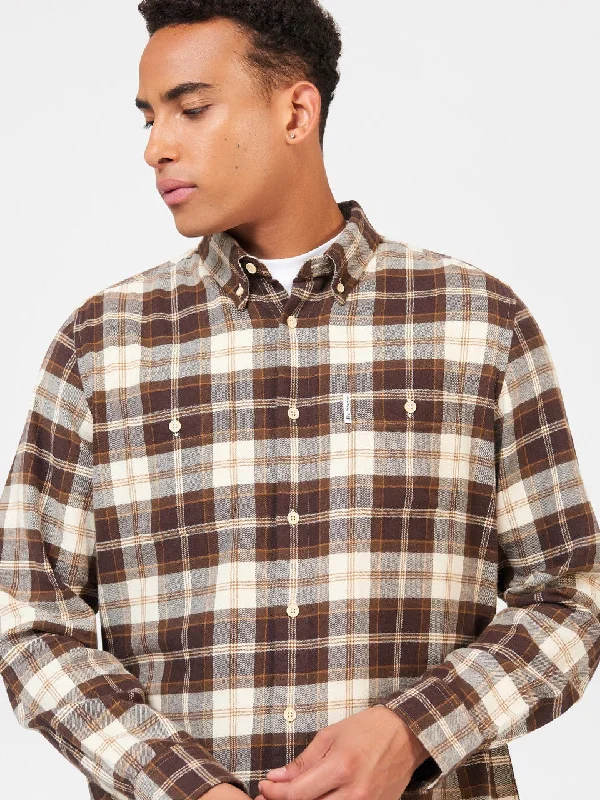 Brushed Plain Check Shirt - Chocolate Cool Men's Distressed