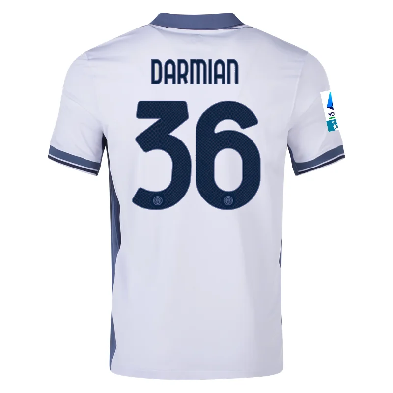 Nike Inter Milan Matteo Darmian Away Jersey w/ Serie A + Scudetto Patch 24/25 (Summit White/Iris Whisper) Athletic Men's High