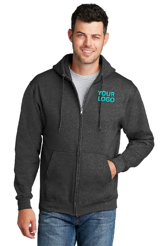 Port & Company Core Fleece Custom Zip Hoodies, Dark Heather Grey Dapper Men's Bow