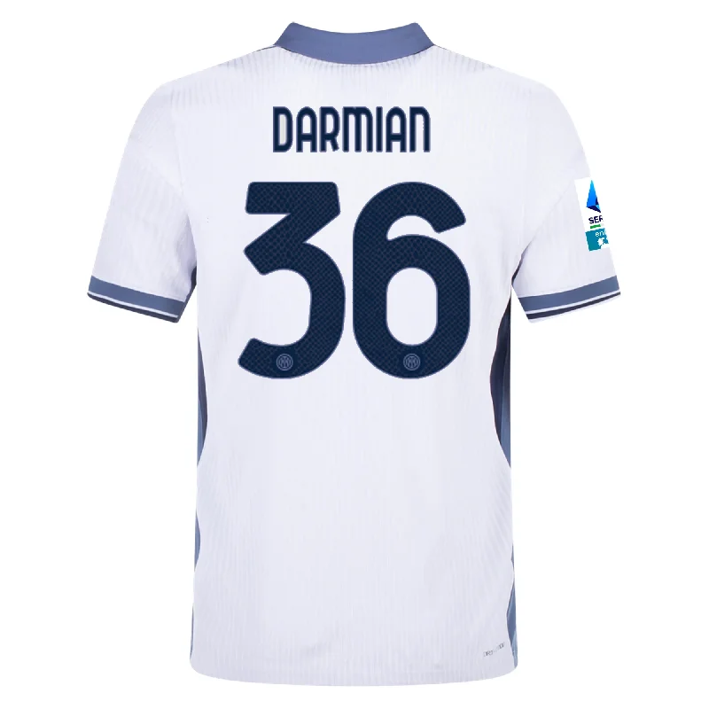 Nike Inter Milan Authentic Matteo Darmian Away Jersey w/ Serie A + Scudetto Patch 24/25 (White/Silver) Polished Men's Satin