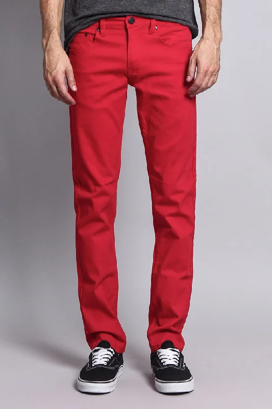 Men's Slim Fit Colored Jeans (Red) Laid