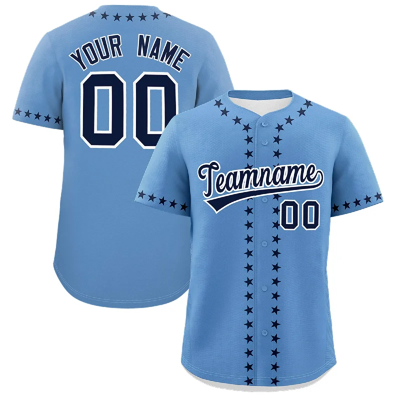 Custom Light Blue Navy Star Ribbing Authentic Baseball Jersey Relaxed Men's Australian 