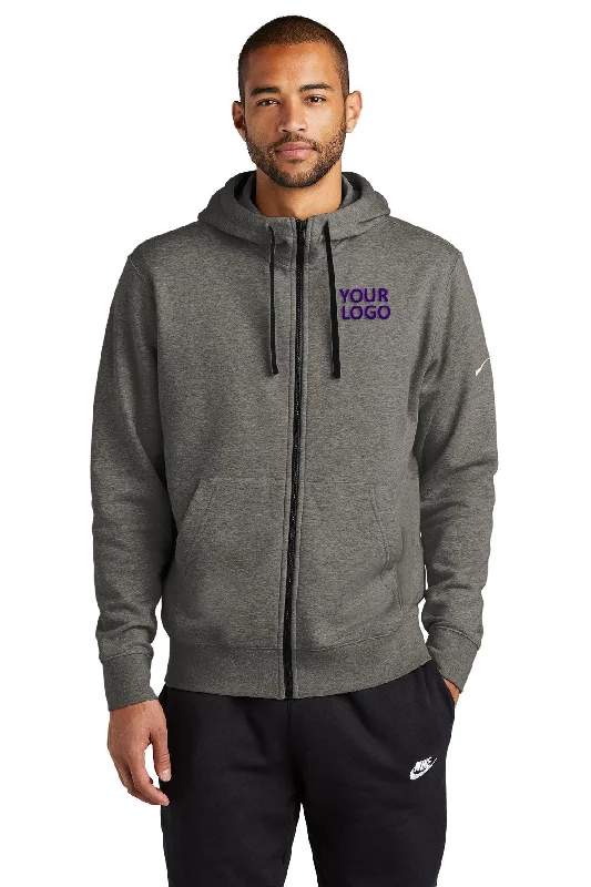 Nike Club Fleece Custom Zip Hoodies, Charcoal Heather Luxurious Men's High