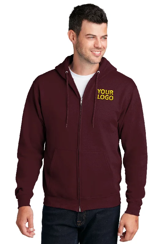 Port & Company Core Fleece Branded Zip Hoodies, Maroon Gym