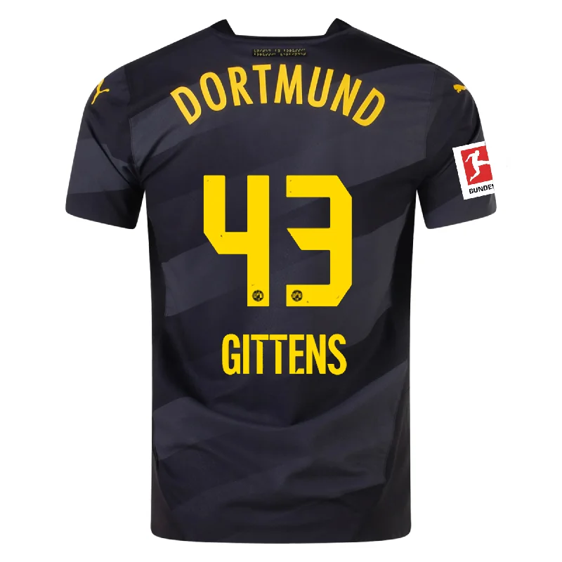 Puma Borussia Dortmund Authentic Jamie Bynoe-Gittens Away Jersey w/ Bundesliga Patch 24/25 (Puma Black/Faster Yellow) Relaxed Men's Beach