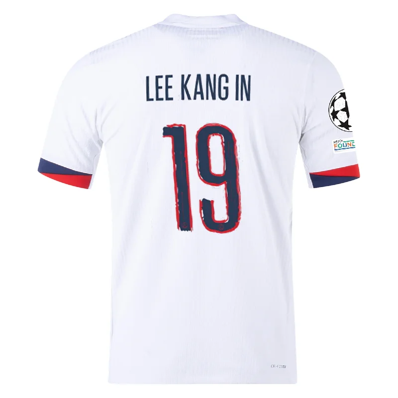 Nike Paris Saint-Germain Authentic Lee Kang-in Away Jersey w/ Champions League Patches 24/25 (White/Midnight Navy) Athletic Men's High