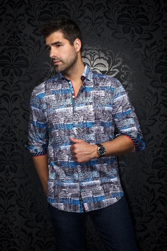 Au Noir Stretch Shirt | Sarnelli White Blue Elegant Men's Formal 