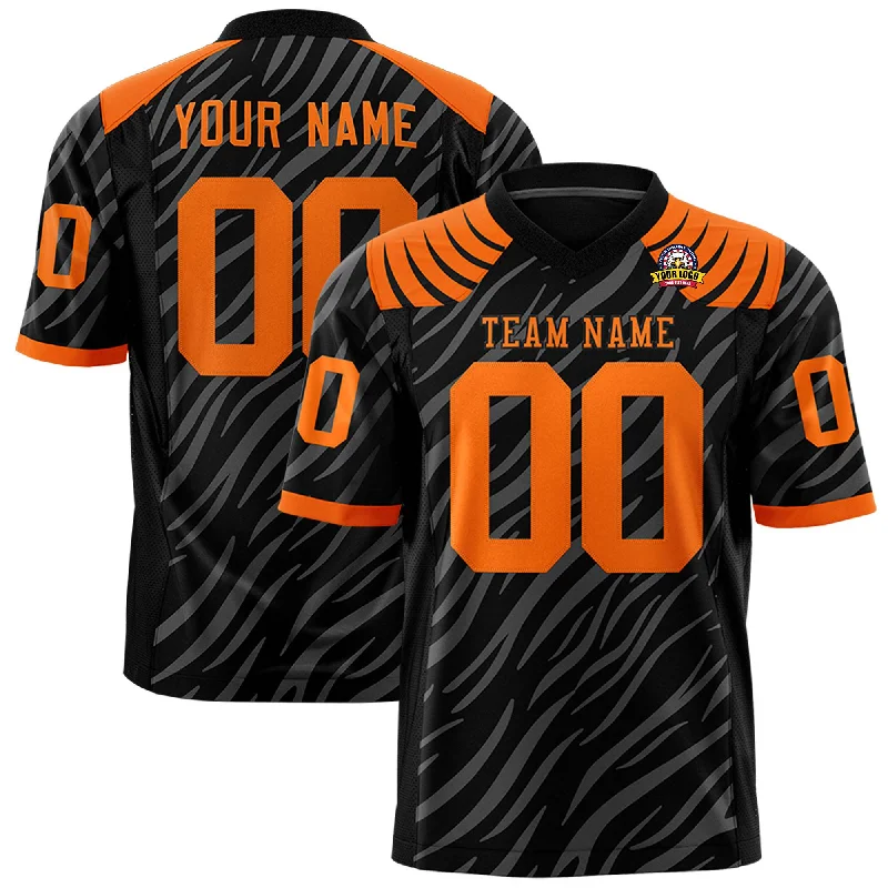 Custom Black Gray Personalized Tiger Stripe Graffiti Pattern Authentic Football Jersey Gym