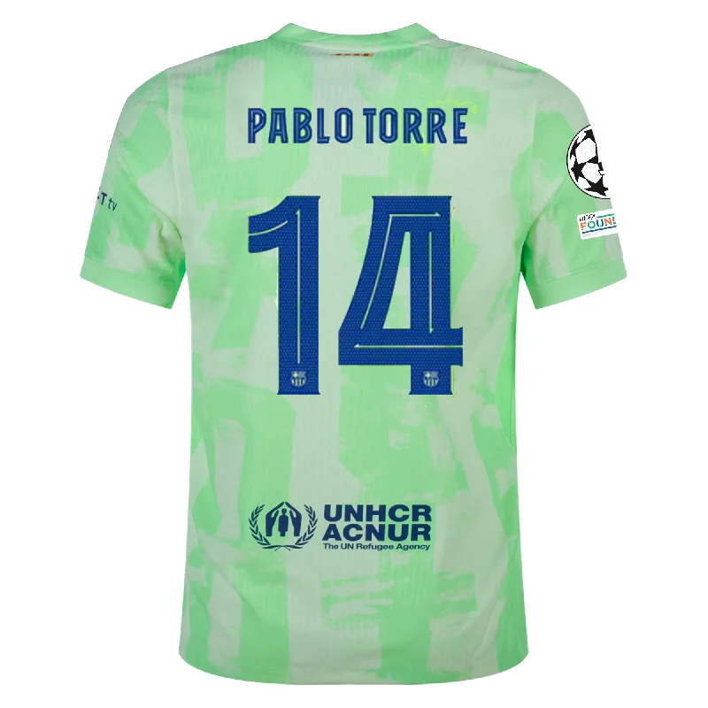 Nike Barcelona Authentic Pablo Torre Third Jersey w/ Champions League Patches 24/25 (Barely Volt/Old Royal) Casual Men's Loose