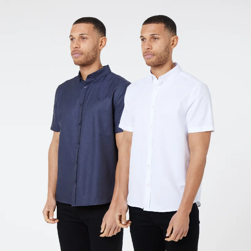 2-Pack Short Sleeve Oxford Shirt | Navy/White Stylish Men's Neon