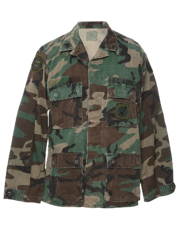 U.S Army Woodland Camouflage Print Military Jacket - M Minimalist Men's Casual 