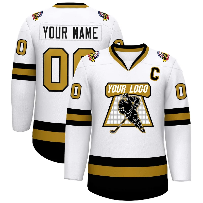 Custom White Old Gold-Black Classic Style Hockey Jersey Sporty Men's Athleisure 