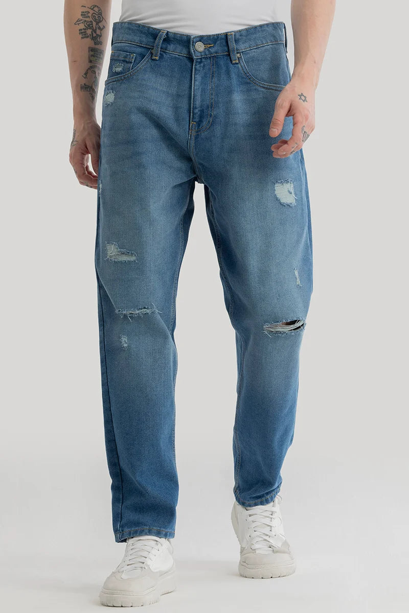 Kirsten Blue Distressed Baggy Fit Jeans Casual Men's Loose