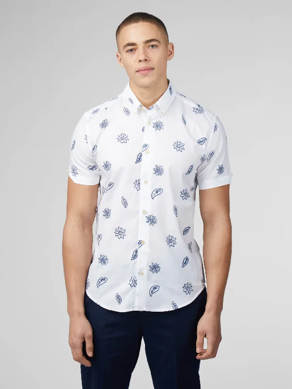 Signature Floral Print Shirt - Snow White Athletic Men's Compression