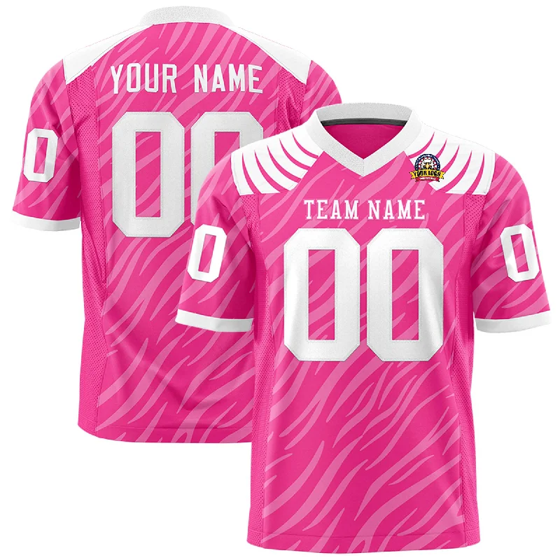 Custom Pink White Personalized Tiger Stripe Graffiti Pattern Authentic Football Jersey Classic Men's Pin