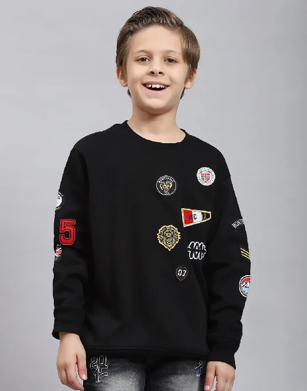 Boys Black Printed Round Neck Full Sleeve Sweatshirt Sophisticated Men's 