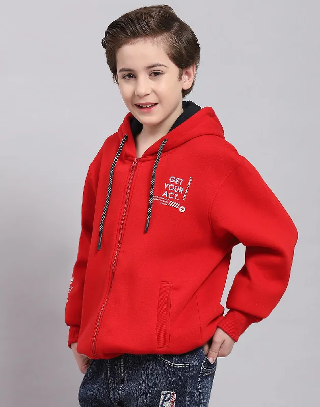 Boys Red Printed Hooded Full Sleeve Sweatshirt Youthful Men's Pop