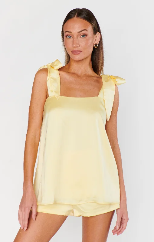 Makeup Tank ~ Pale Yellow Luxe Satin Elegant Men's Cashmere