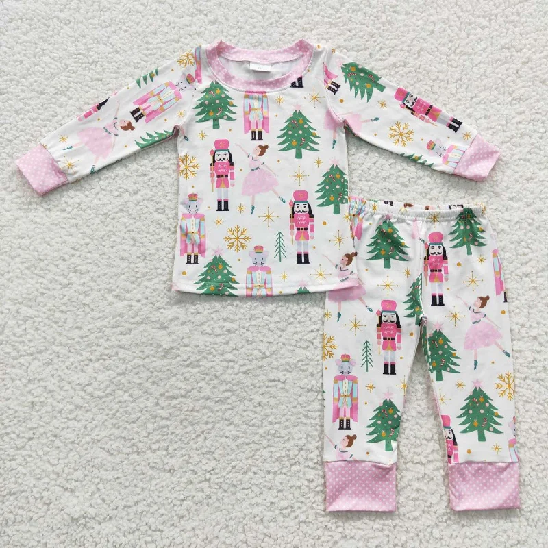 GLP0558 Christmas Pink Green Tree Girls Long Sleeve Pants Outfits Pajamas Youthful Men's Anime