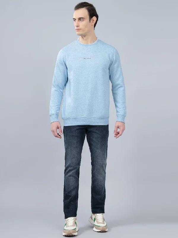 Men's Solid Blue Round Neck Sweatshirt Trendy Men's Bucket