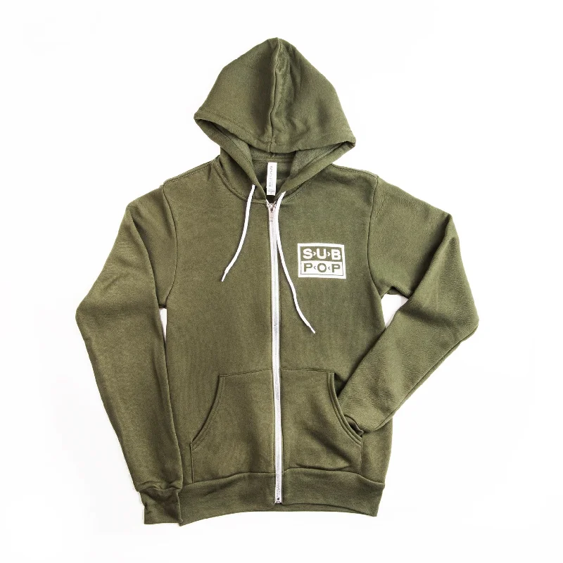 Left Logo Olive w/White Zip Hoodie Sweatshirt Confident Men's High