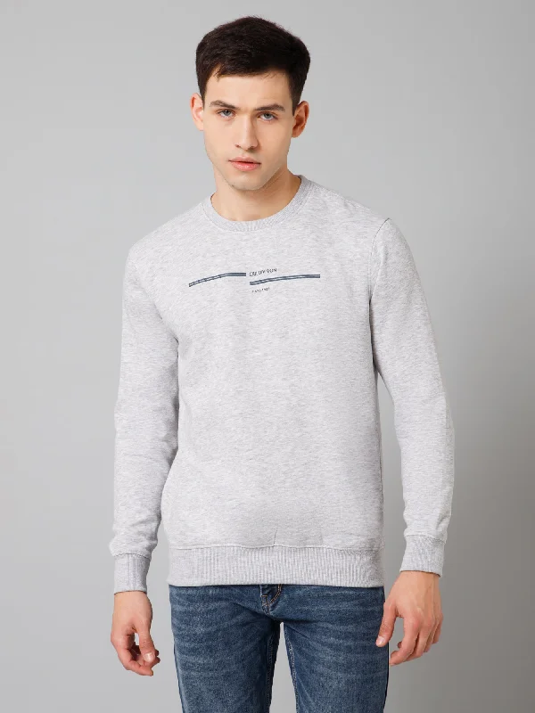 Solid Grey Full Sleeves Round Neck Regular Fit Casual Sweatshirt For Men Traditional Men's Country