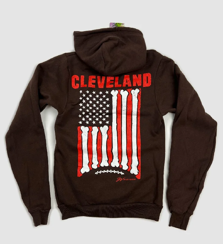 Cleveland Football Flag Zip Hooded Sweatshirt Monochromatic All