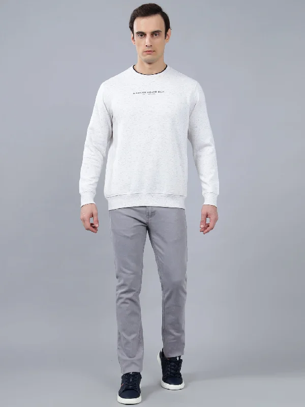 Men's Solid Off White Round Neck Sweatshirt Cool Men's Distressed