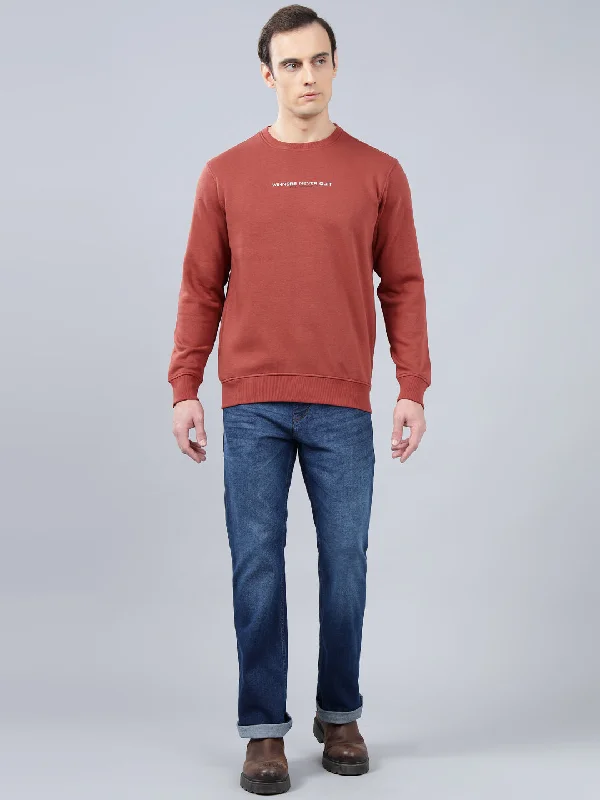 Men's Solid Rust Round Neck Sweatshirt Lumberjack