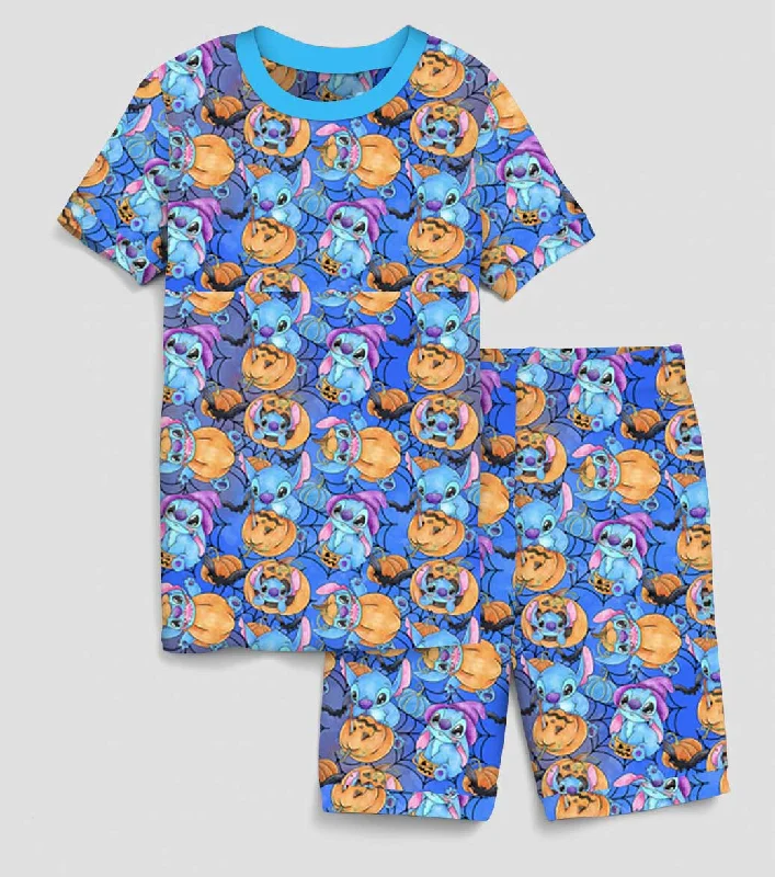 Creepy Cute Stitch or Treat - Bamboo Short Sleeve Short Lounge Set Tough Men's Military