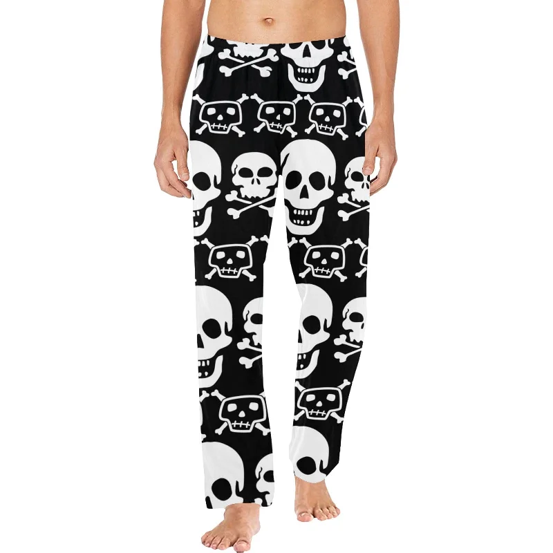 Men's Skull Black Pajama Pants Dapper Men's Bow