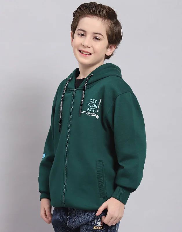 Boys Green Printed Hooded Full Sleeve Sweatshirt Bohemian Men's Free