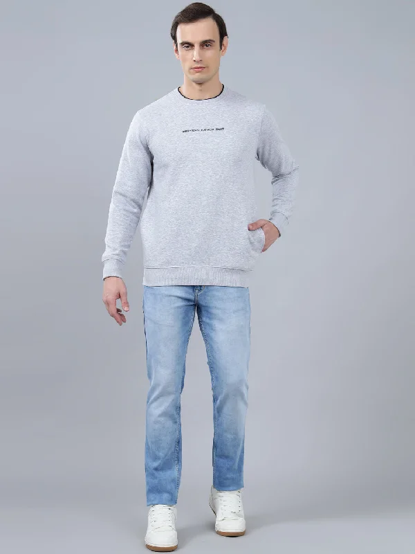 Men's Solid Grey Melange Round Neck Sweatshirt Youthful Men's Pop