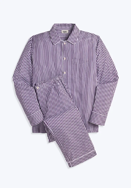 Henry Pajama Set in Purple Sateen Stripe Hip Men's Retro